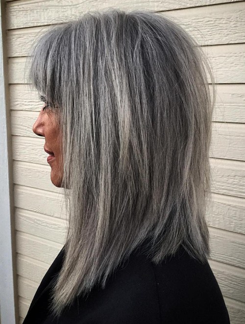 Medium Salt And Pepper Hairstyle With Bangs