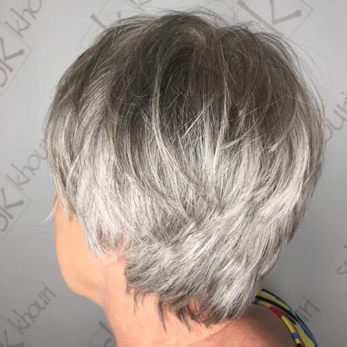 Tousled Layered Gray Pixie For Older Women