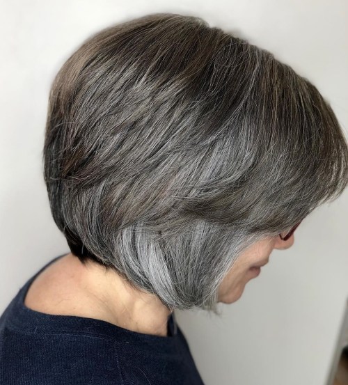 Short Gray Hair Cut With Brown Lowlights