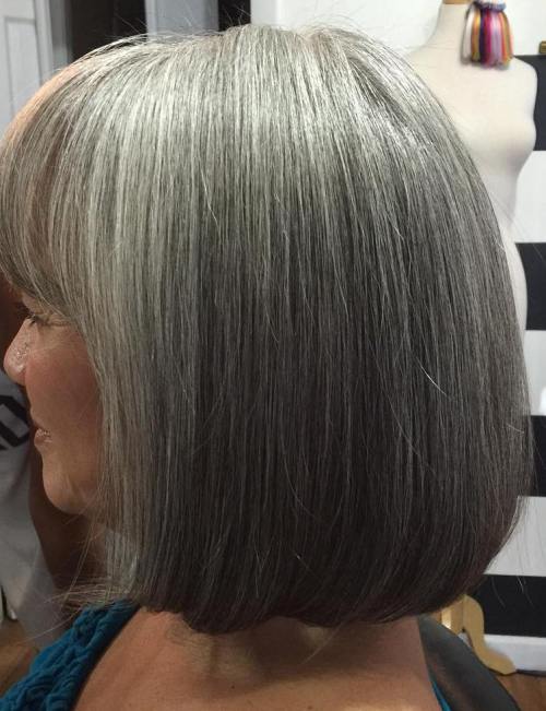 Gray Bob With Bangs For Mature Women