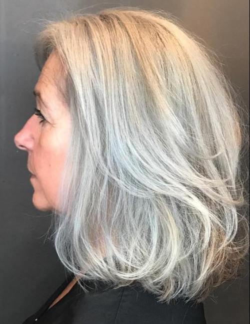 Layered Gray Lob For Older Women