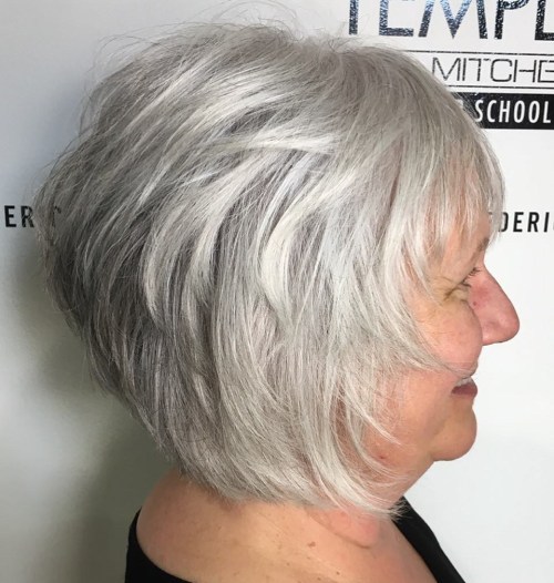 Short Feathered Natural Gray Bob Hairstyle