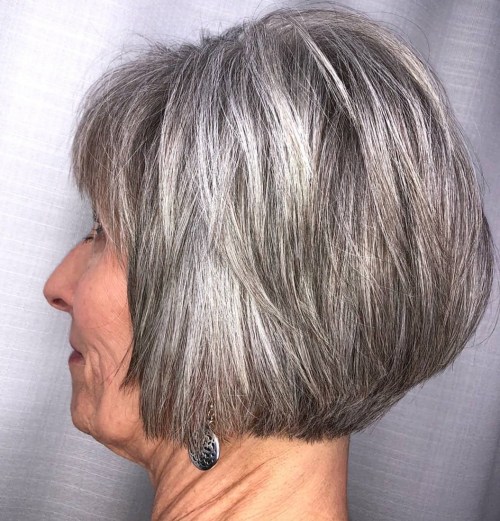 Short Gray Layered Bob With Bangs