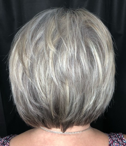 Nape-Length Feathered Hairstyle For Gray Hair