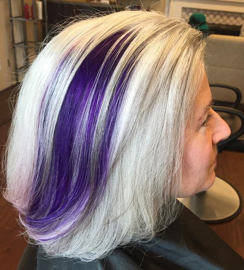 Ash Blonde Hair With Purple Balayage For Older Women