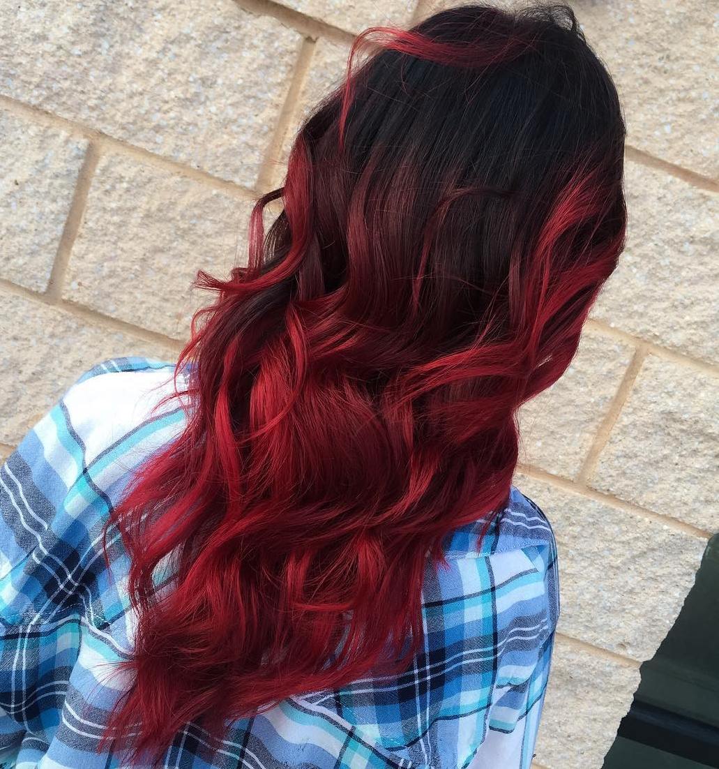 Crimson Balayage Ombre For Black Hair