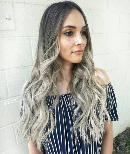 Long Ash Blonde Ombre Hair