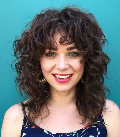 Medium Layered Curly Shaggy Cut With Bangs