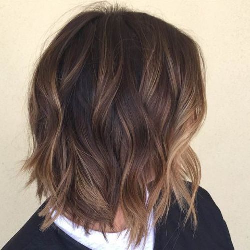 shaggy brown bob with subtle balayage highlights