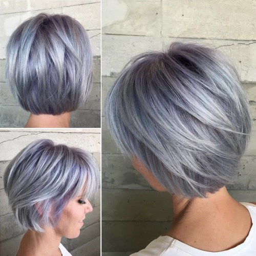 Short Layered Pastel Purple Bob