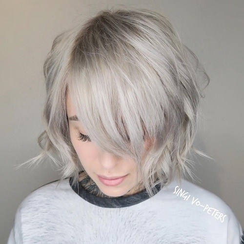 Ash Blonde Choppy Bob With Bangs