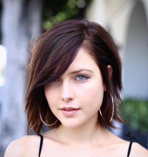 Brunette Choppy Side-Parted Bob