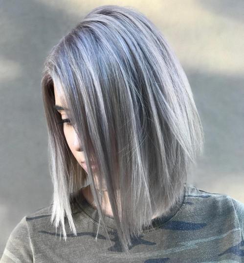 Gray Side-Parted Lob For Straight Hair