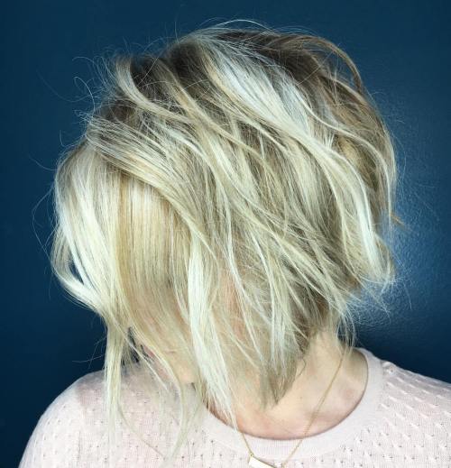 Blonde Tousled Bob With Root Fade