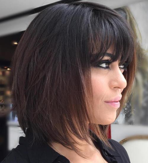 Black Layered Bob With Bangs