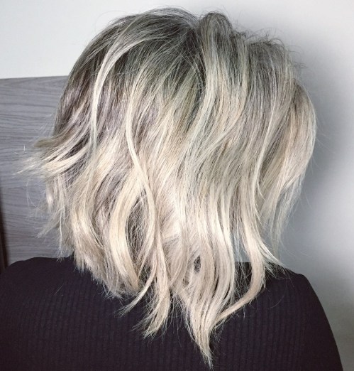 Ash Blonde Choppy Bob With Black Roots