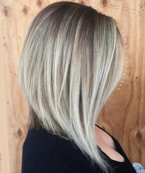 Angled Ash Blonde Lob For Straight Hair