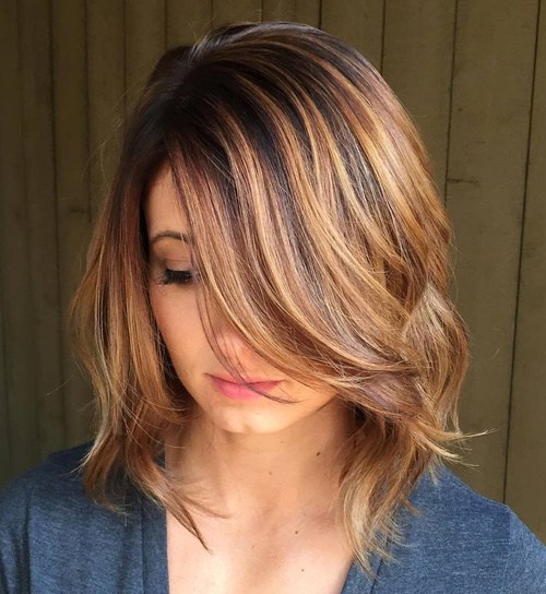 Angled Wavy Bob With Long Bangs