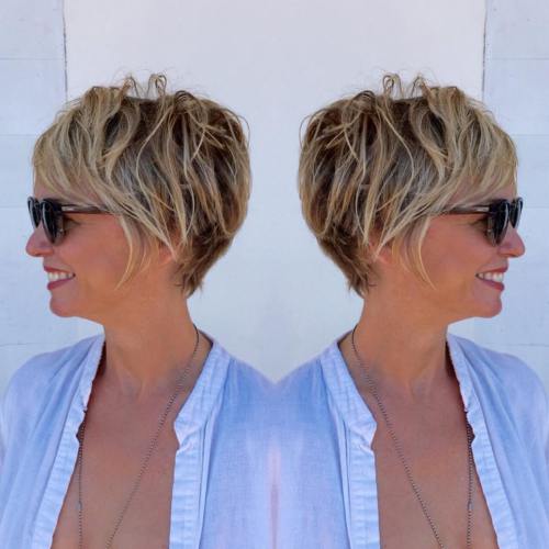 Brown Pixie Bob With Blonde Highlights