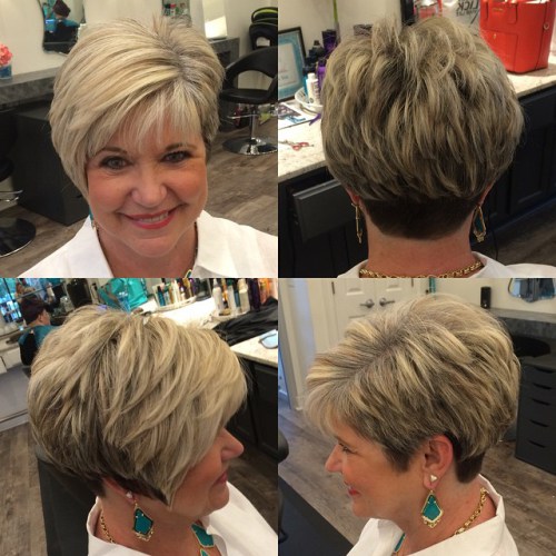 Coupe pixie texturée plus de 60 ans sous différents angles