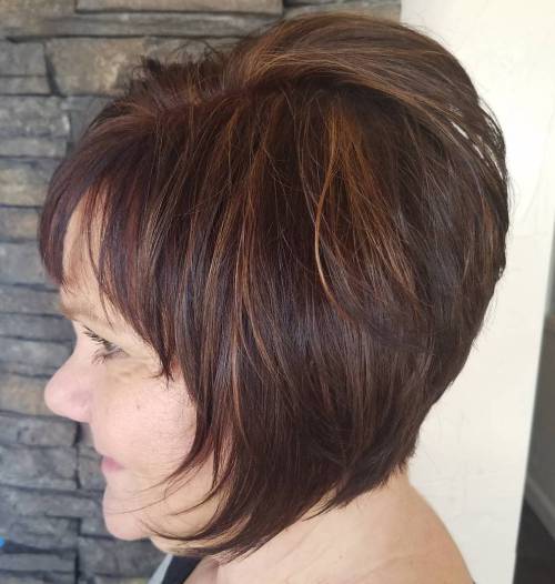 50+ Short Layered Brunette Bob