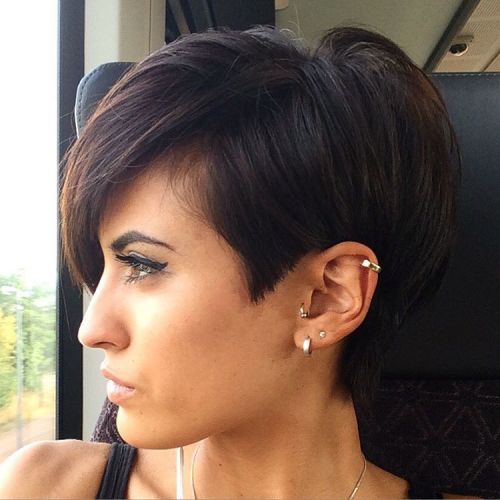 Long Brunette Pixie Haircut