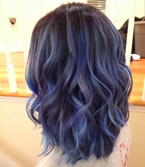 black hair with ash blue balayage