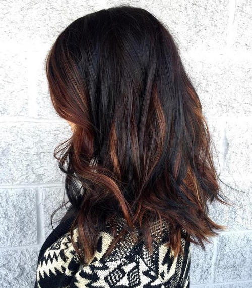 dark brown hair with dark caramel highlights