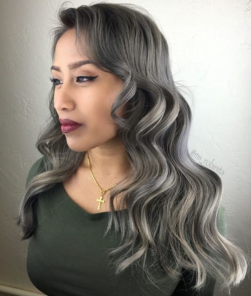 black hair with ash blonde balayage