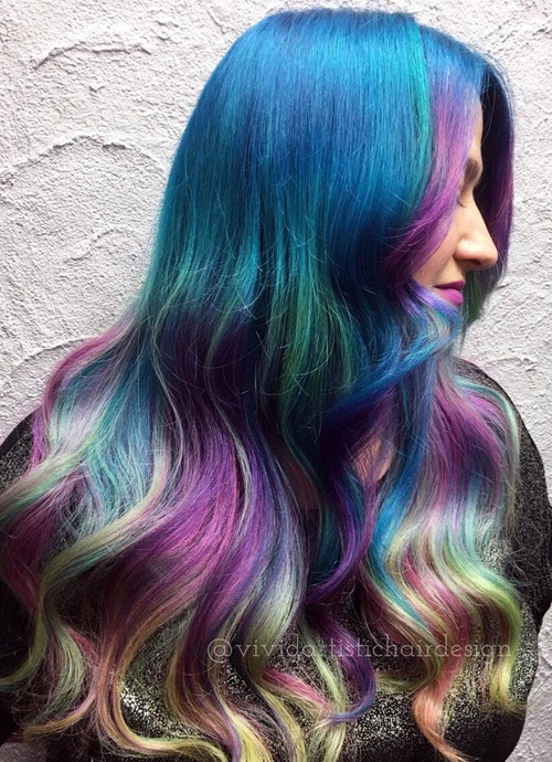 blue, teal and lavender pastel hair color