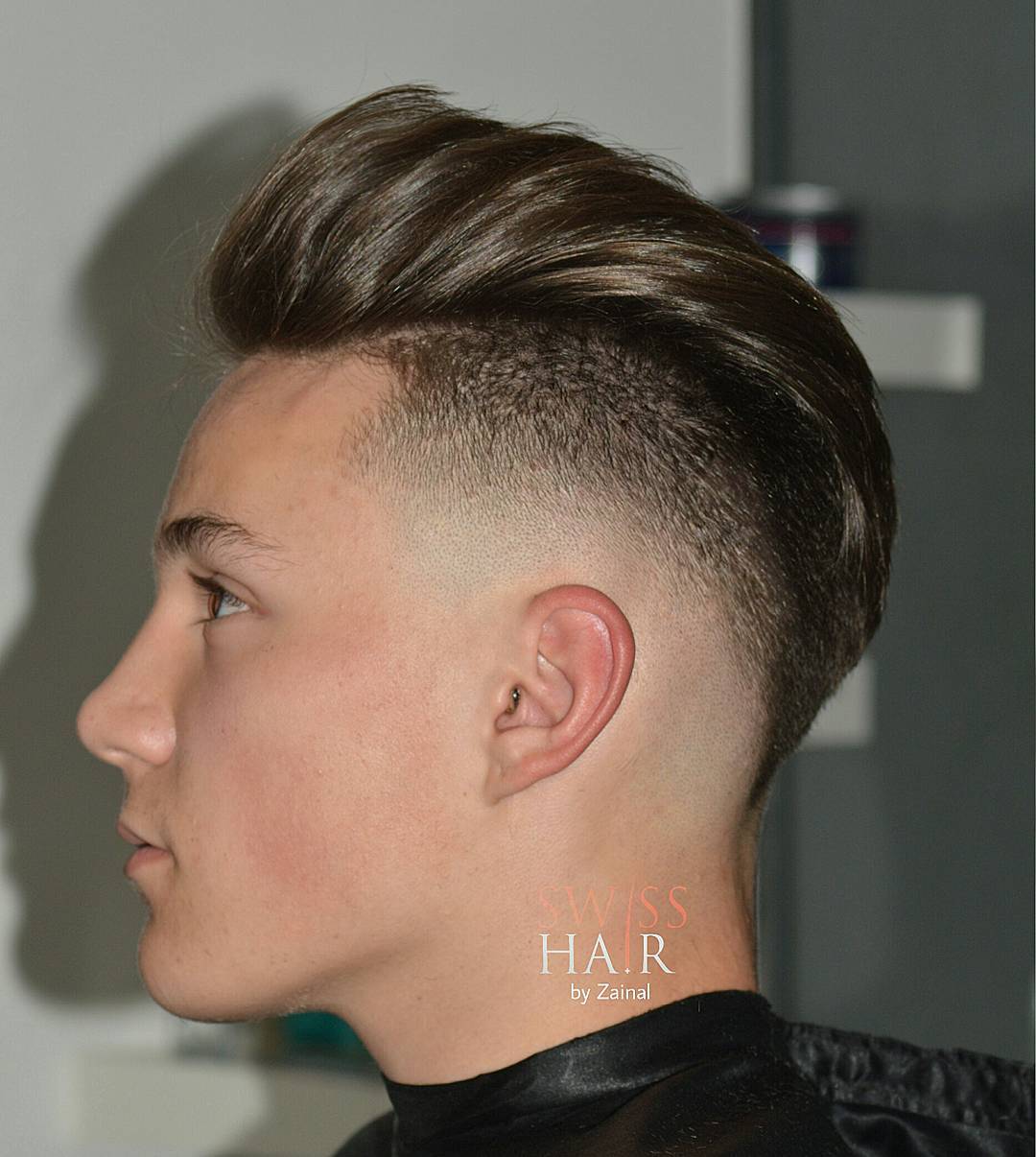 Pompadour haircut for men with bald drop fade