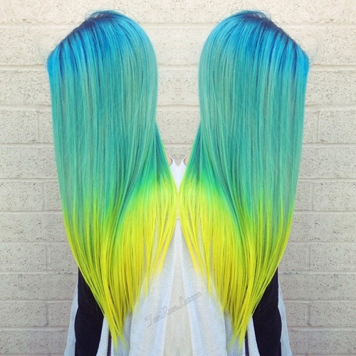 blue green and yellow ombre hair