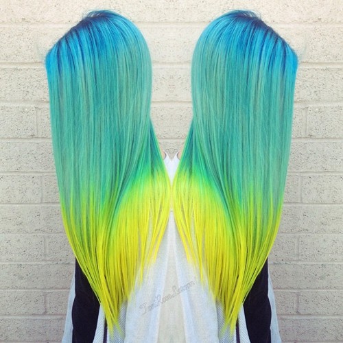 blue green and yellow ombre hair