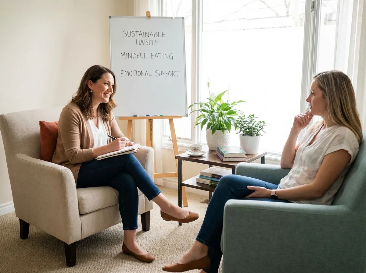 Séance thérapie accompagnement psychologique femme consultation bienveillante perte poids durable