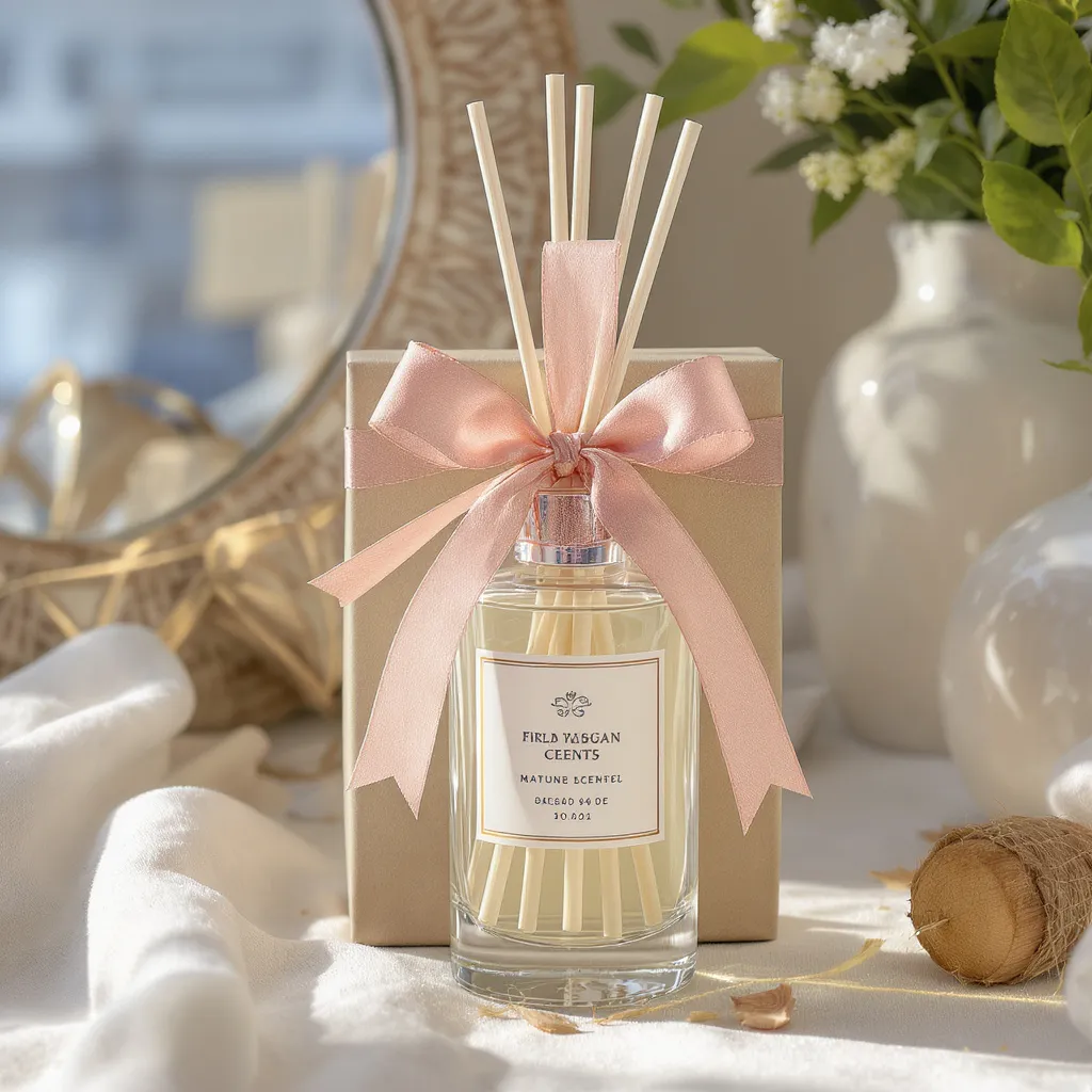 Diffuseur de parfum élégant avec ruban rose, cadeau déco raffiné pour sublimer l’intérieur d’une maison