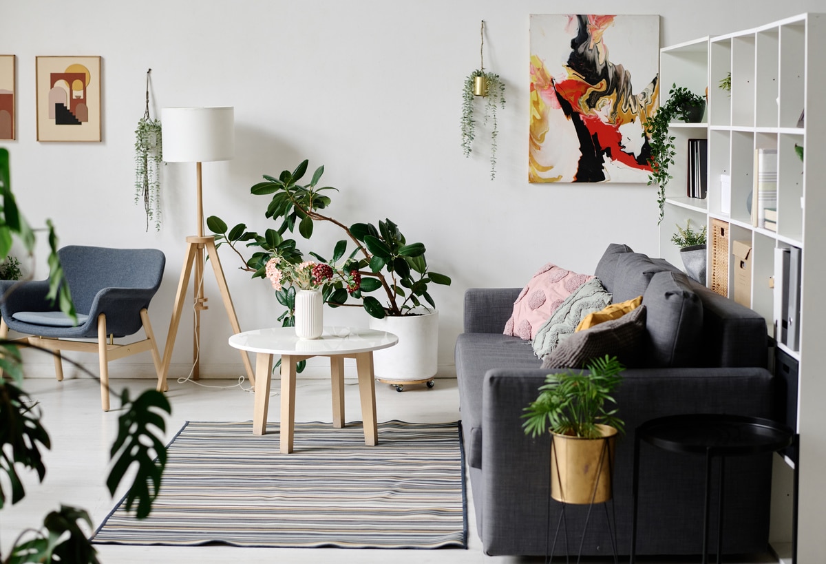 appartement moderne avec plantes et tableaux