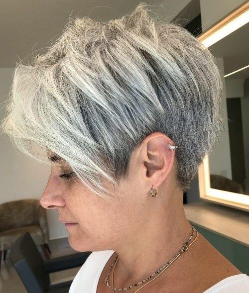 pixie long gris dégradés hachés