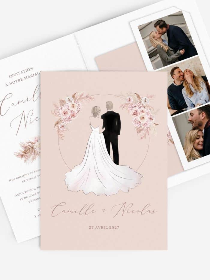 FAIRE PART DE MARIAGE PORTRAIT FLEURI