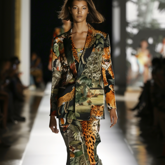 Un tres beau mannequin feminin en imprimes animaliers