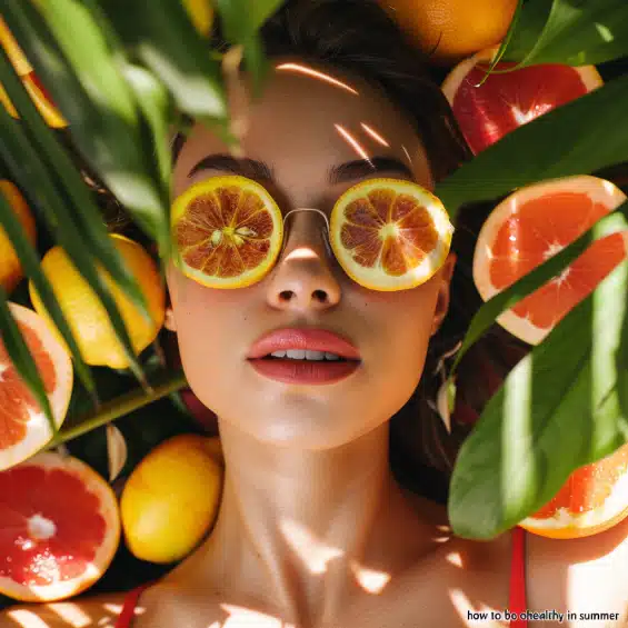 Belle femme avec des lunettes dagrumes en forme en ete