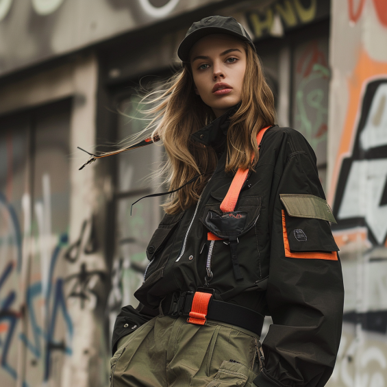 Jeune mannequin en style streetwear chic