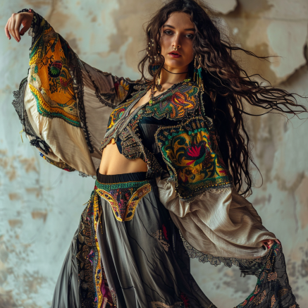 Une femme mannequin en photo shoot boheme