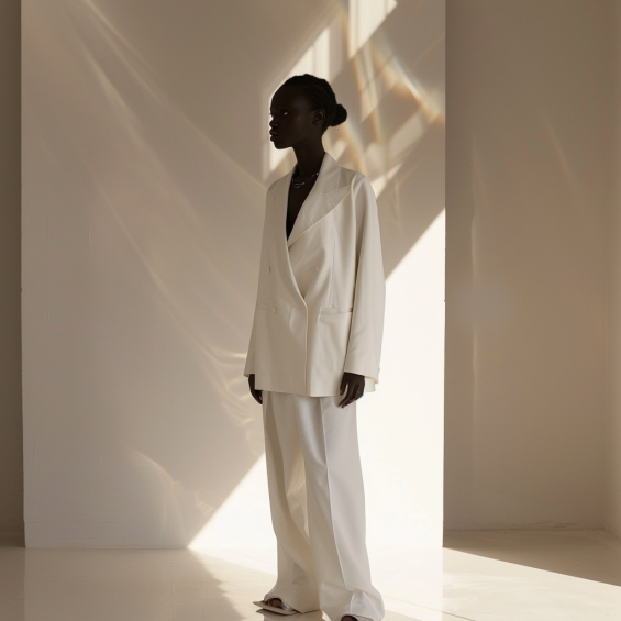Une femme mannequin en show en look minimaliste