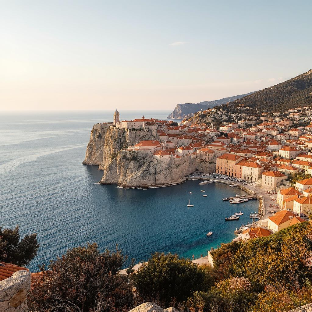 Vue sur la vieille ville de Dubrovnik en septembre sous un ciel clair