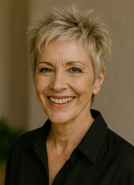 Femme de 55 ans avec pixie blond court texture et meches effilees coiffure audacieuse et dynamique inspiree de Sharon Stone