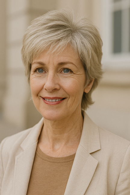 Femme mature avec coupe courte a plumes et volume sur le dessus coiffure moderne et texturee pour cheveux gris blond