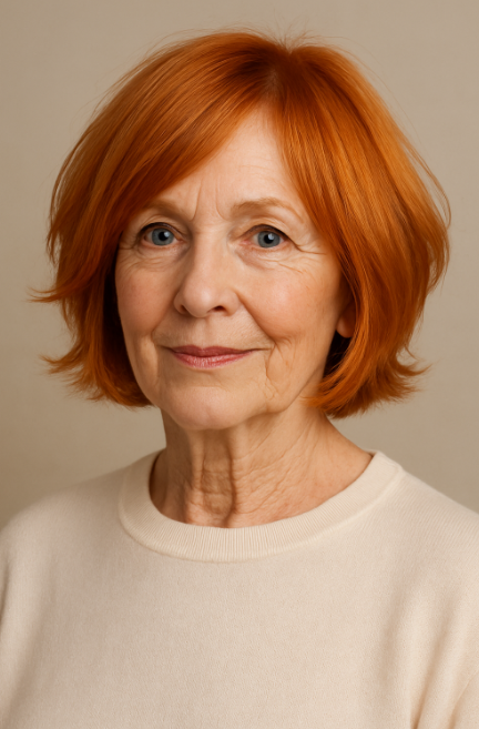 Bob orange brule femme 60 ans reflets cuivres coupe asymetrique elegante