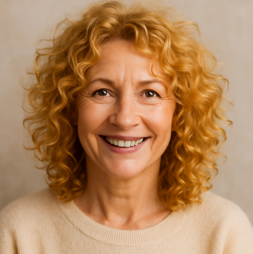 Boucles blondes femme 50 ans cheveux mi longs lumineux coupe naturelle et vivante