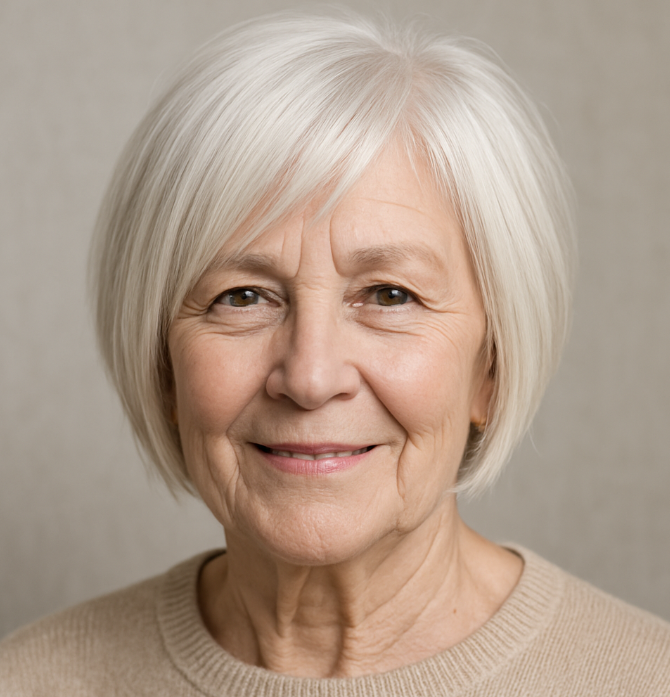 Carre degrade blond platine femme 60 ans cheveux lisses coupe moderne et lumineuse