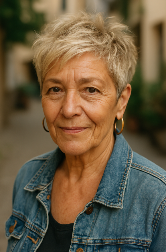Pixie blond texture femme 60 ans cheveux courts meches dorees look dynamique urbain